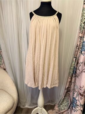 NWT Nina Leonard Small Tan Gold Braided Strap Flowy Midi Dress Boho Resort
